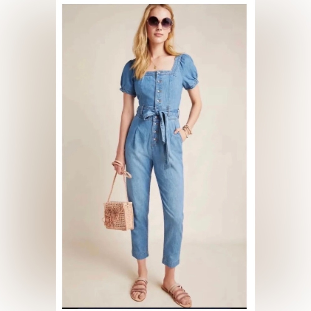 Pilcro and the Letterpress for Anthropologie Waist-tied Denim Jumpsuit.